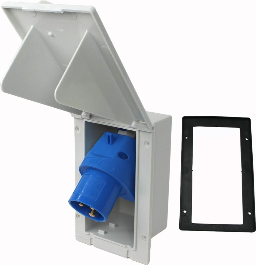 CEE Aussensteckdose Einbausteckdose Einspeisungssteckdose IP44 Wohnwagen Wohnmobil Caravan 220V - 240V lichtgrau Rechteck