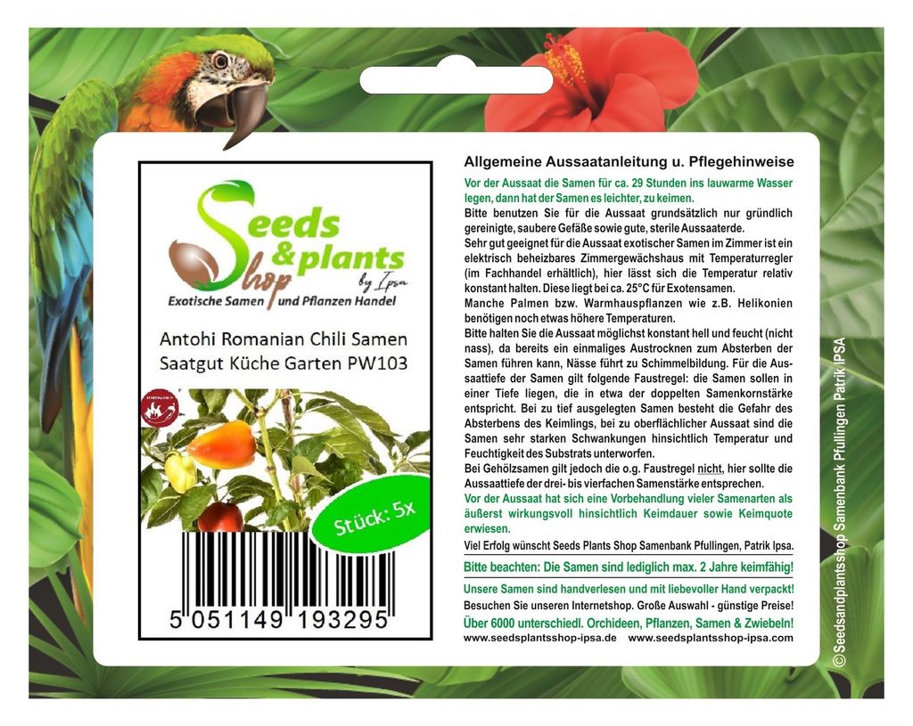 5x Antohi Romanian Chili Samen Saatgut Küche Garten PW103