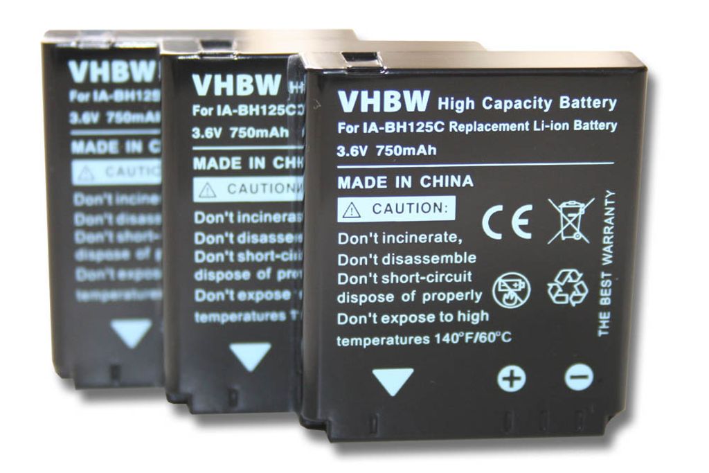 vhbw 3x Akku Ersatz für Samsung IA-BH125C für Kamera (750 mAh, 3,6 V, Li-Ion)