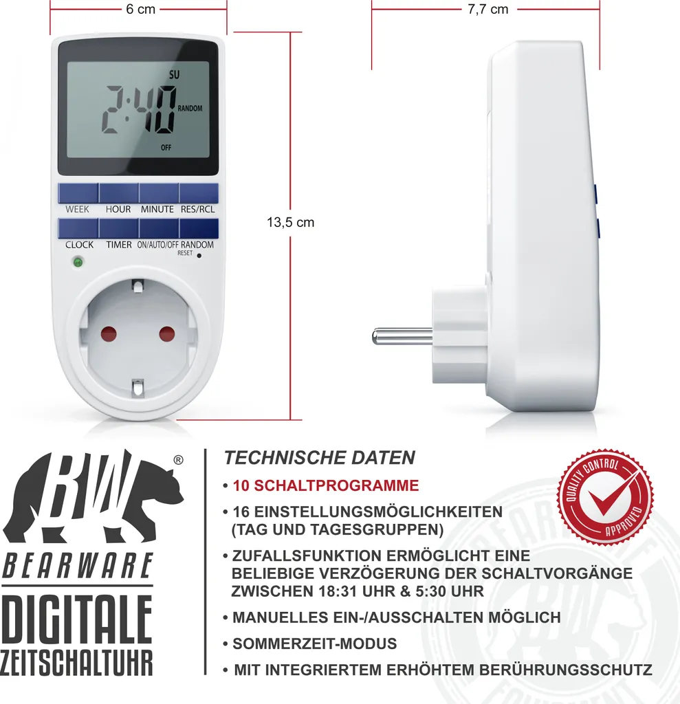 Programmateur Journalier Digital Bearware : Pack de 3 Prises Électriques - 2