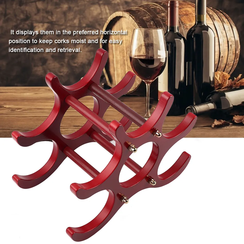 Support bouteilles de vin en bois robuste pour 6 flacons de vin rouge - 6