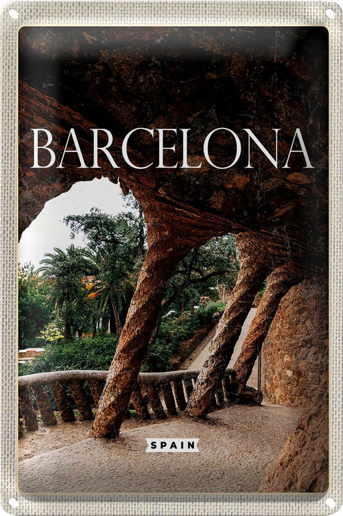 Blechschild Reise 20x30cm Barcelona Spanien Natur Park