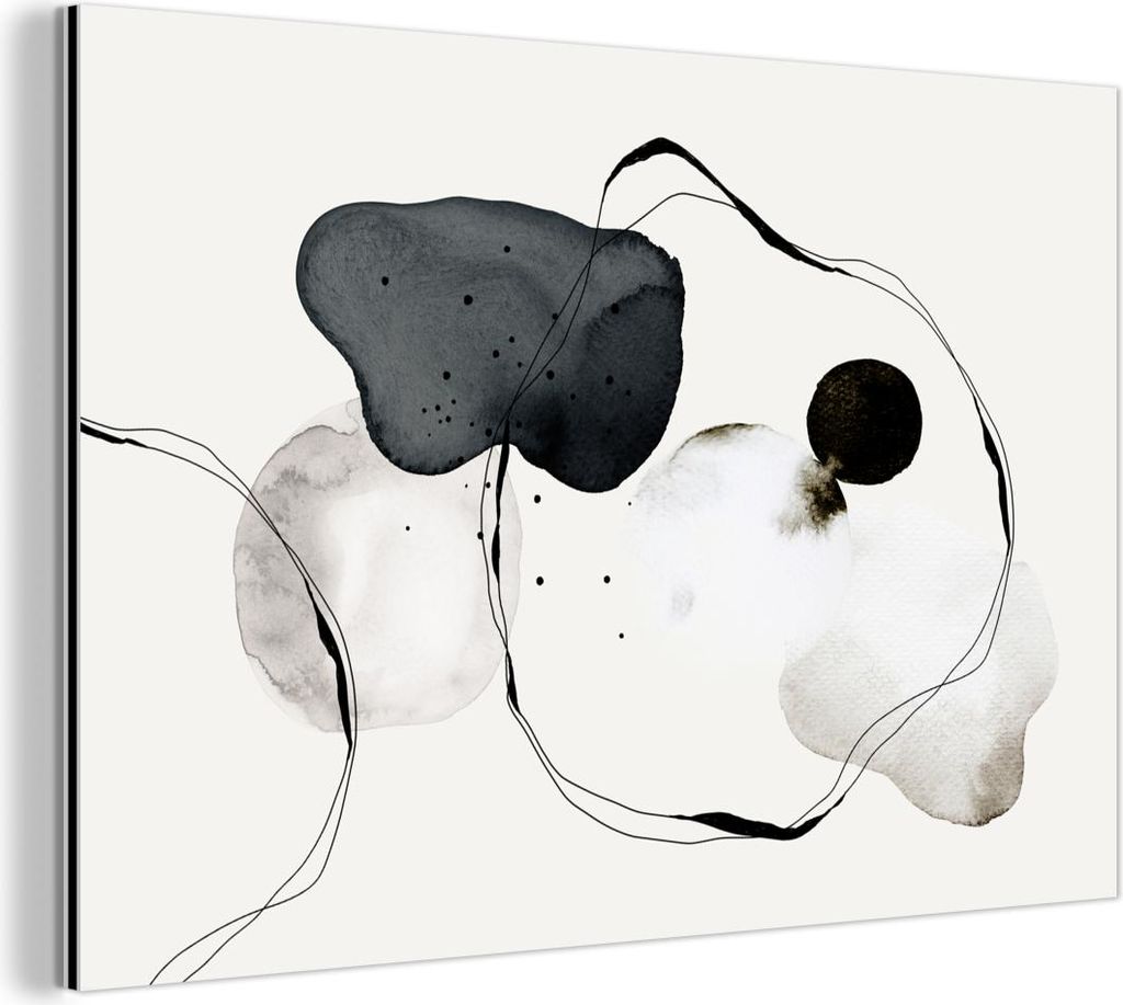 MuchoWow Wanddekoration Metall Metallbild Wandkunst 120x80 cm Abstrakt - Malerei - Kunst - Schwarz und Weiß MuchoWow Aluminium Gemälde - Alu Bild