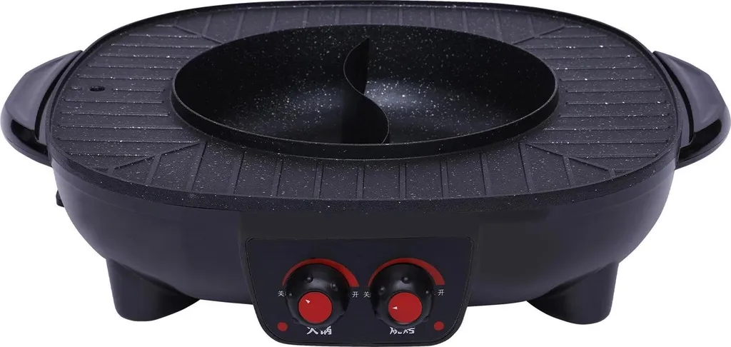 Griglia elettrica e pentola elettrica - Multicooker 2 in 1 - 2000 W - Rivestimento antiaderente - Per 5-6 persone - Regolazione precisa della temperatura - Coperchio in vetro - Nero