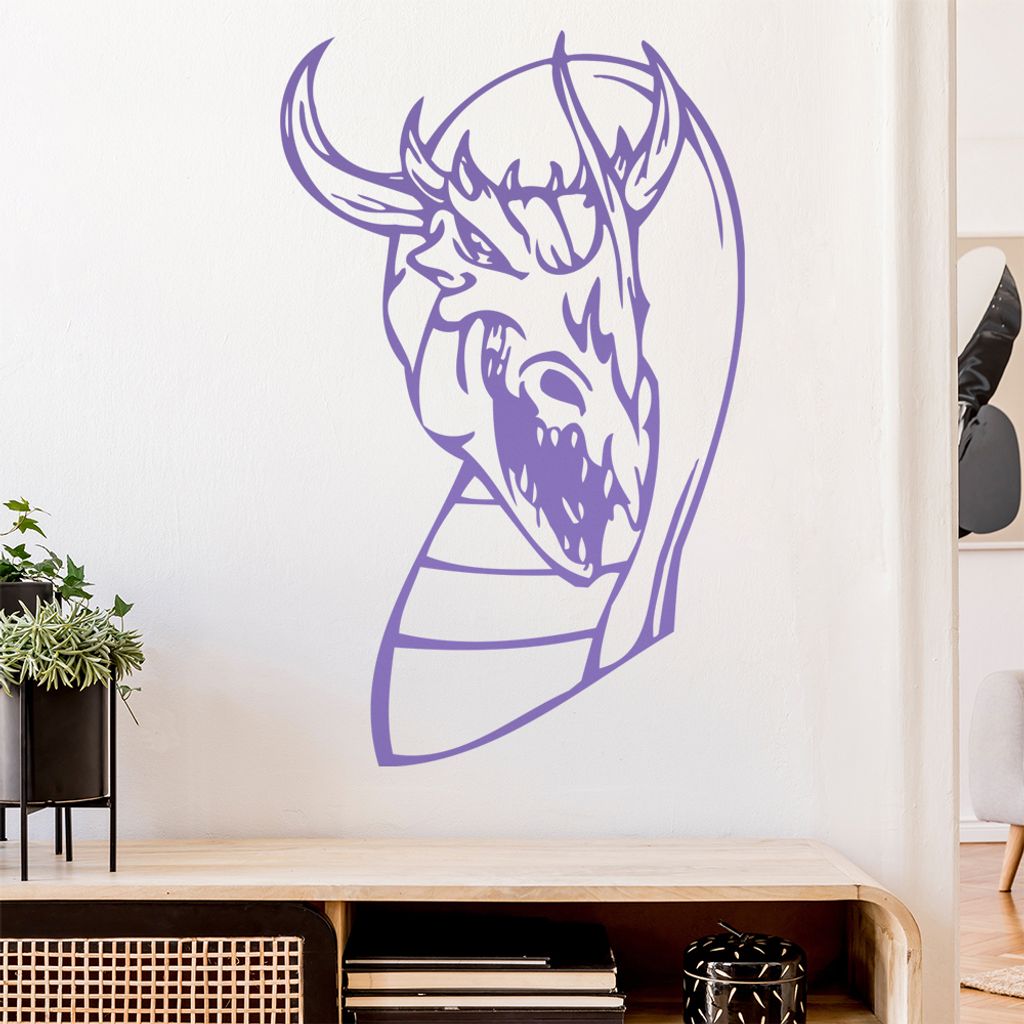 Drachen Kopf Wandtattoo in 6 Größen - Wandaufkleber Wall Sticker - Dekoration, Küche, Wohnzimmer, Schlafzimmer, Badezimmer