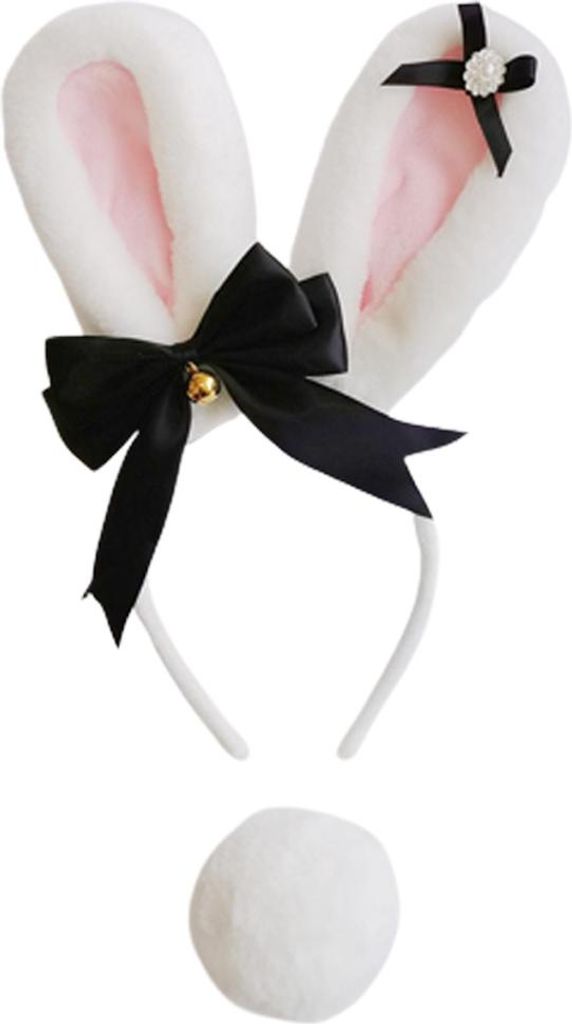Hasenohren- und Schwanz-Set, Plüsch-Osterhasenohren-Haarreif und Schwanz-Hasenkostüm-Accessoires für Halloween