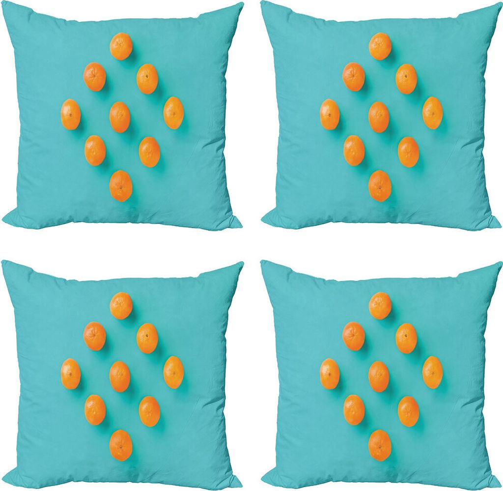 ABAKUHAUS Natürliche Farbe Kissenbezug Set (4 Stück), Moderne Tangerine Kunst, Moderner Doppelseitiger Digitaldruck, 50 cm x 50 cm, Aqua und orange