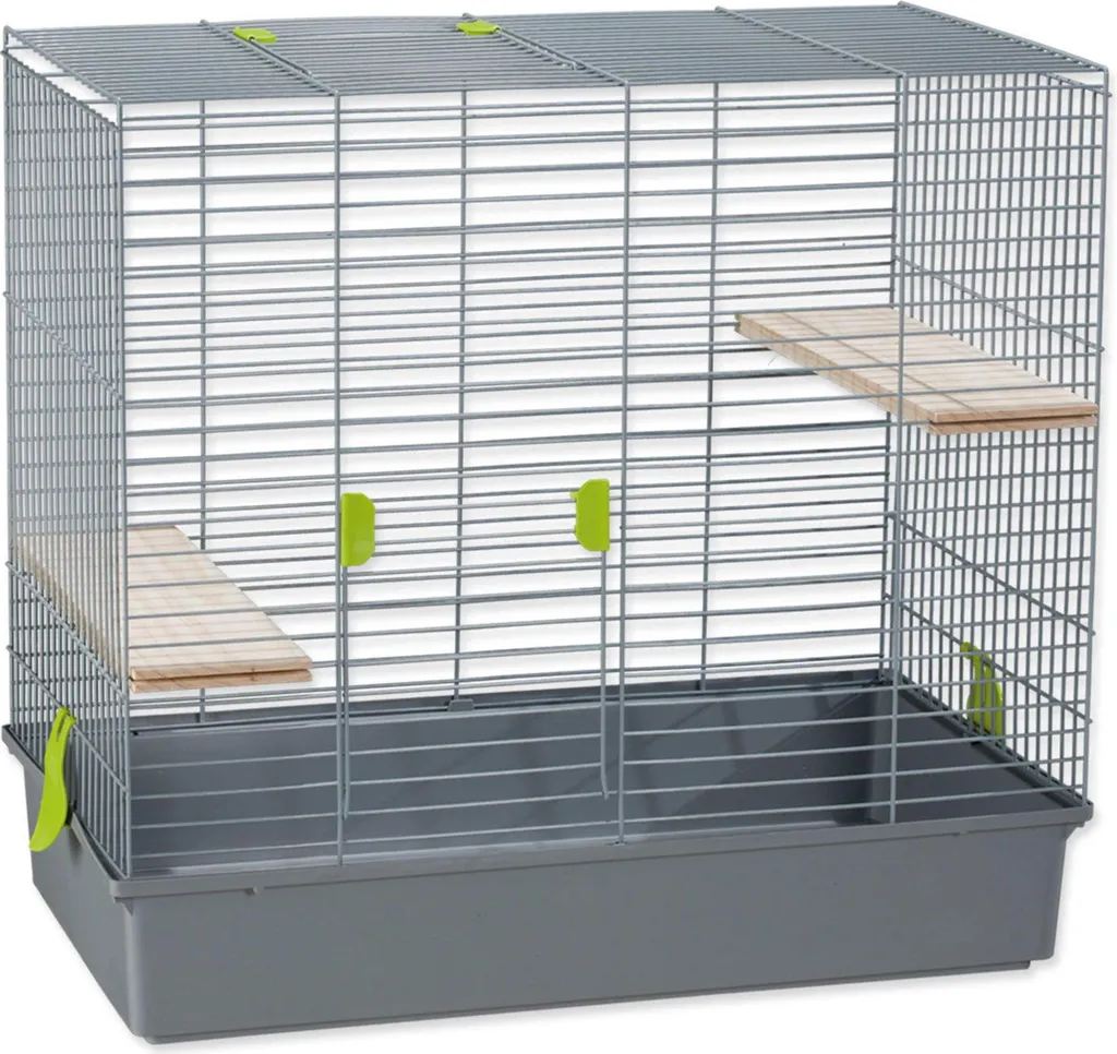 Cage chinchilla robuste en métal gris 70x40x65cm avec bac amovible