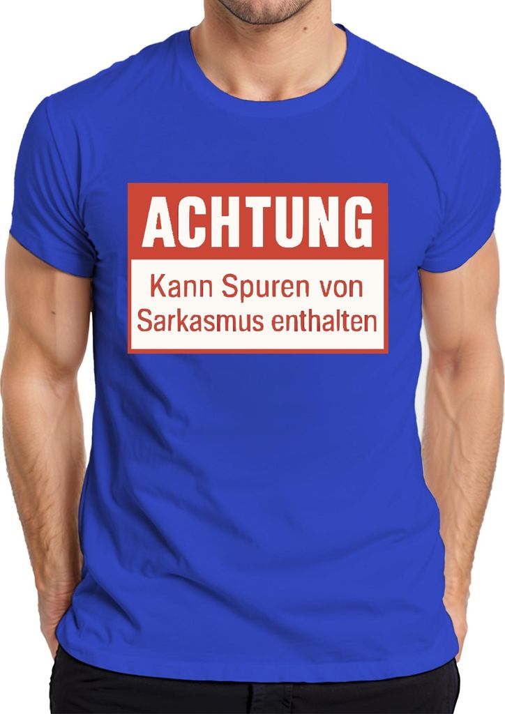 Achtung Spuren von Sarkasmus enthalten lustig sarkastisch humor Herren T-Shirt, Blau, M