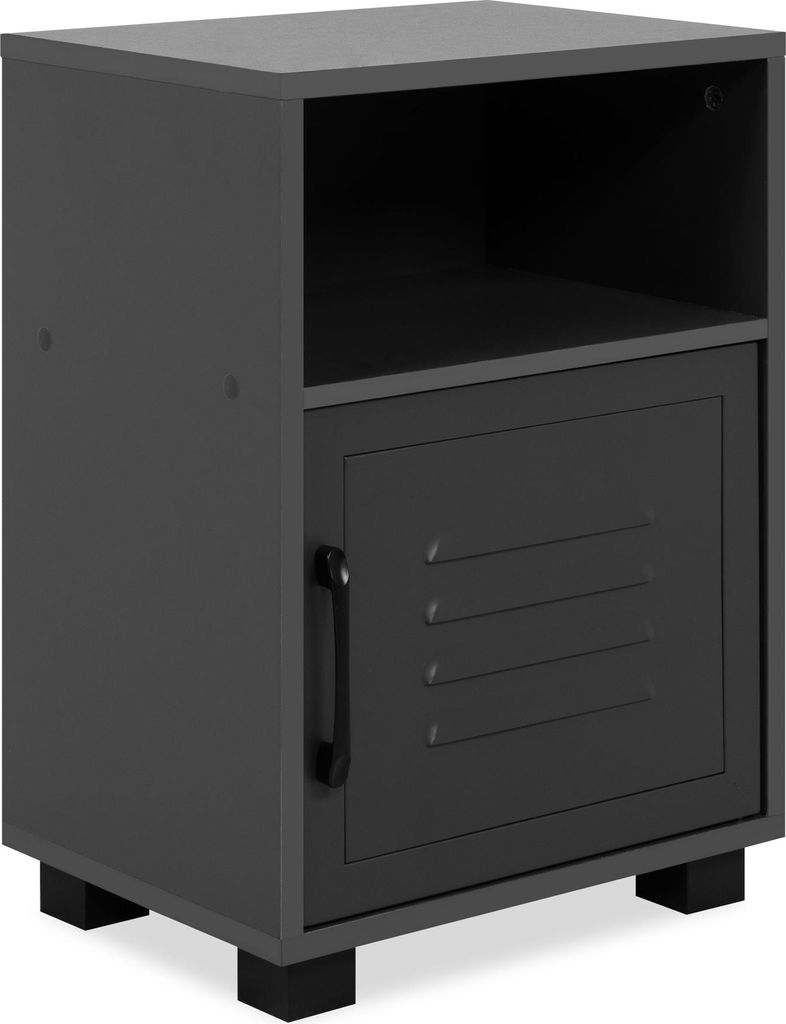 Nachtkommode >Porto< in dunkelgrau, Holzwerkstoff, Metall - 38,5x54x29cm (BxHxT)