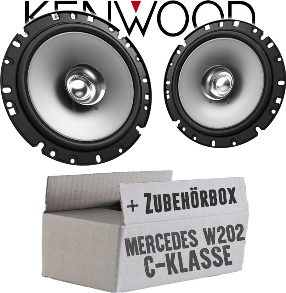 Lautsprecher Boxen Kenwood KFC-S1756 - 16,5cm Koax Auto Einbauzubehör - Einbauset passend für Mercedes C-Klasse W202 Ablage