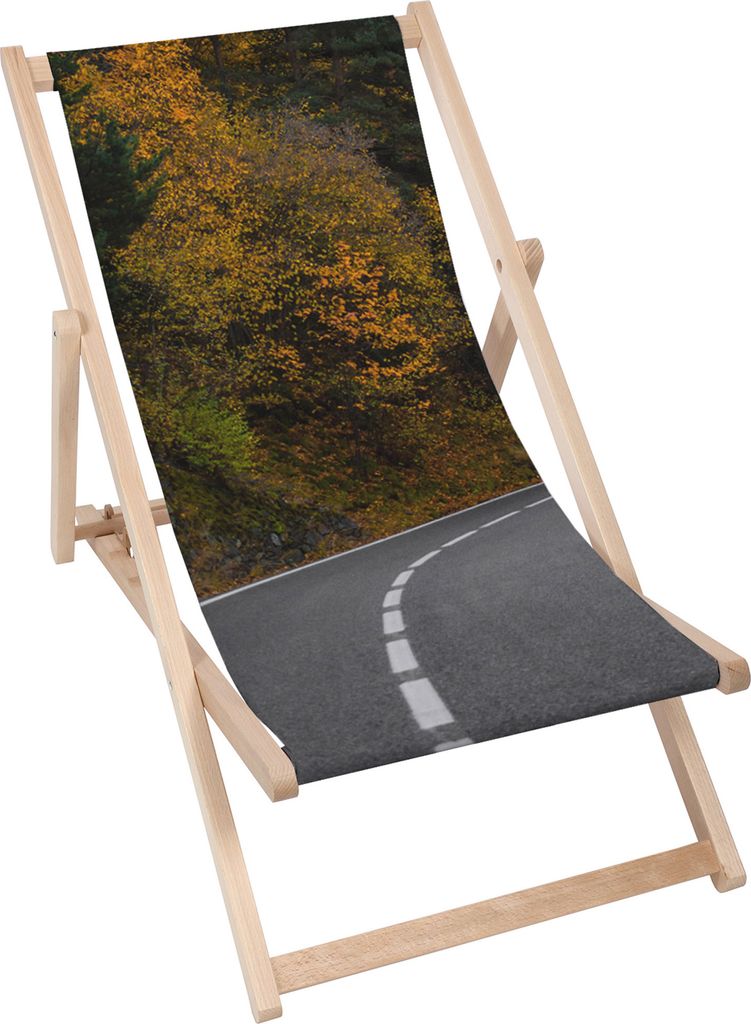 Dreamroots Liegestuhl klappbar Holz bis zu 130 kg, Sonnenliege klappbar mit 3-stufiger Neigungsregulierung der Rückenlehne, Road through the Forest
