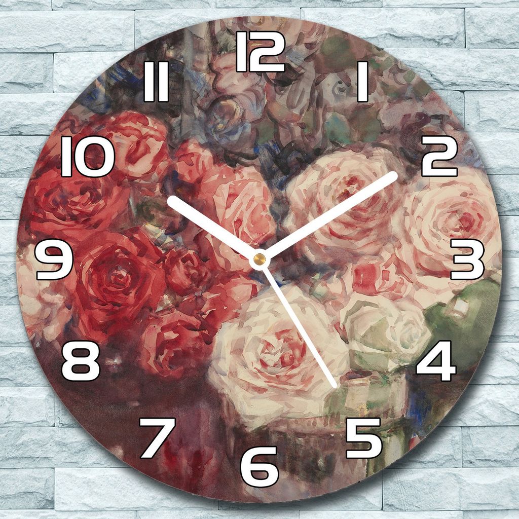 Wanduhr aus Glas Rund fi 30 Vintage Rosenstrauß Quarz Deko Schlafzimmer Büro