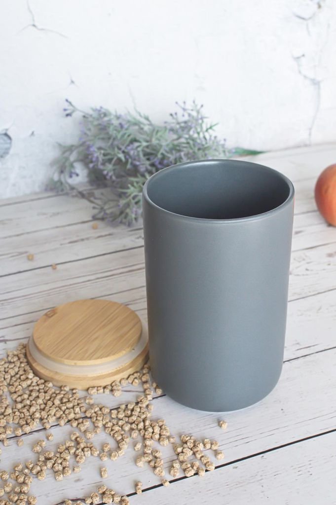 Vorratsdose Grau aus Porzellan mit Holzdeckel Produktbild 7