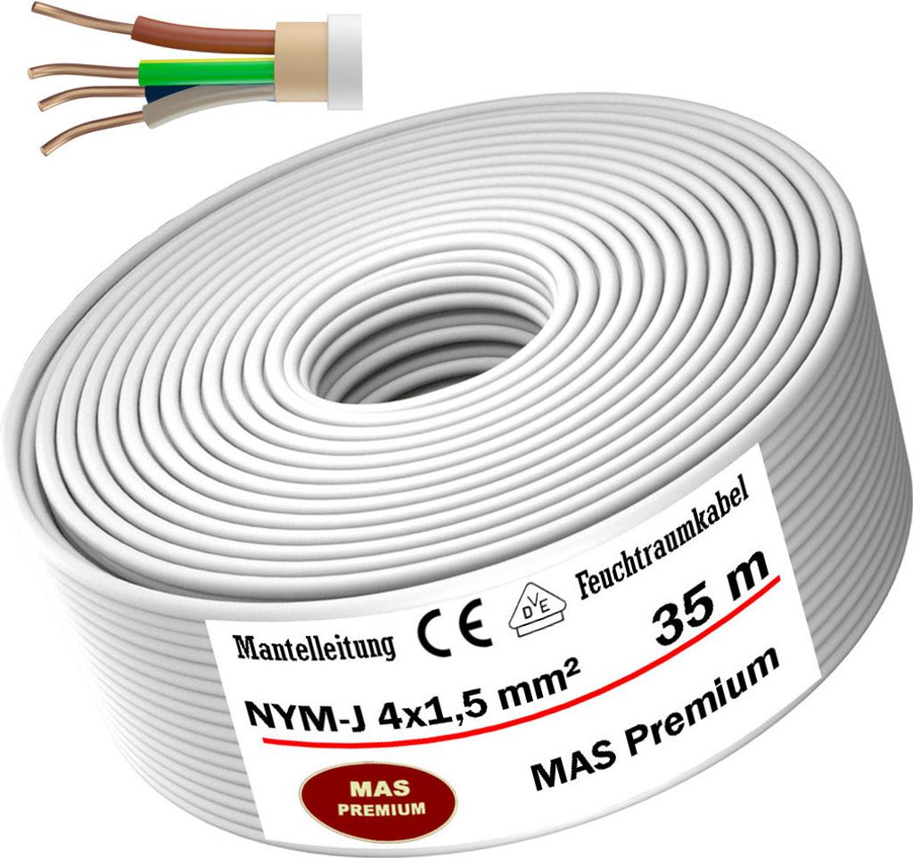 Feuchtraumkabel Stromkabel Mantelleitung 35 m NYM-J 4x1,5 mm² Elektrokabel