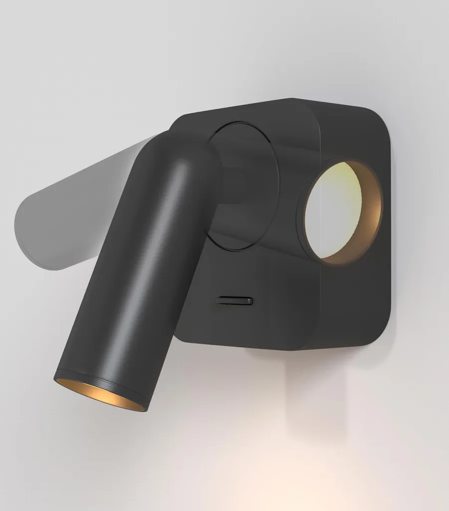 Applique Mirax orientable noire avec interrupteur pour lecture confortable