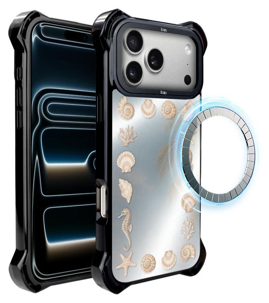Schutzhülle für das iPhone 17 Pro Max, MagSafe-kompatibel, verstärkte Ecken, schwarz, Spiegel mit Muscheln