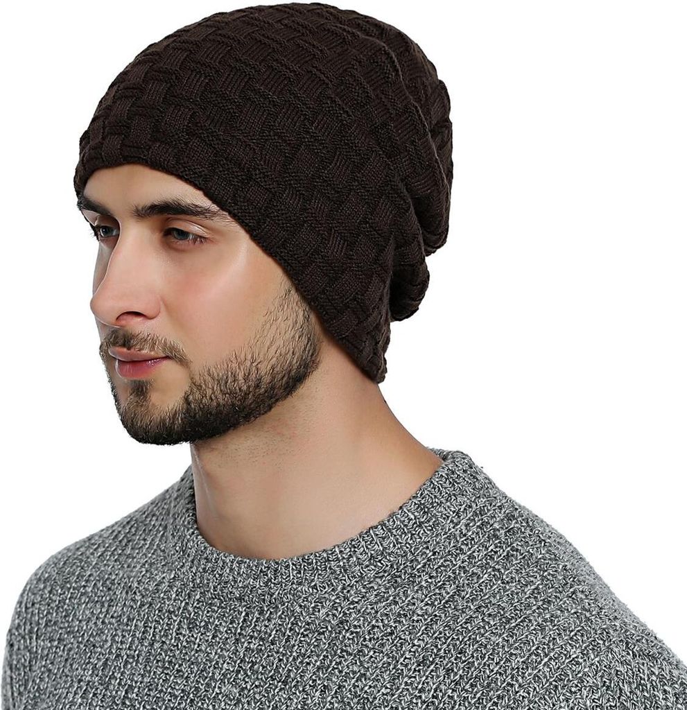 DonDon Herren Wintermütze Beanie mit Teddyfleece - braun
