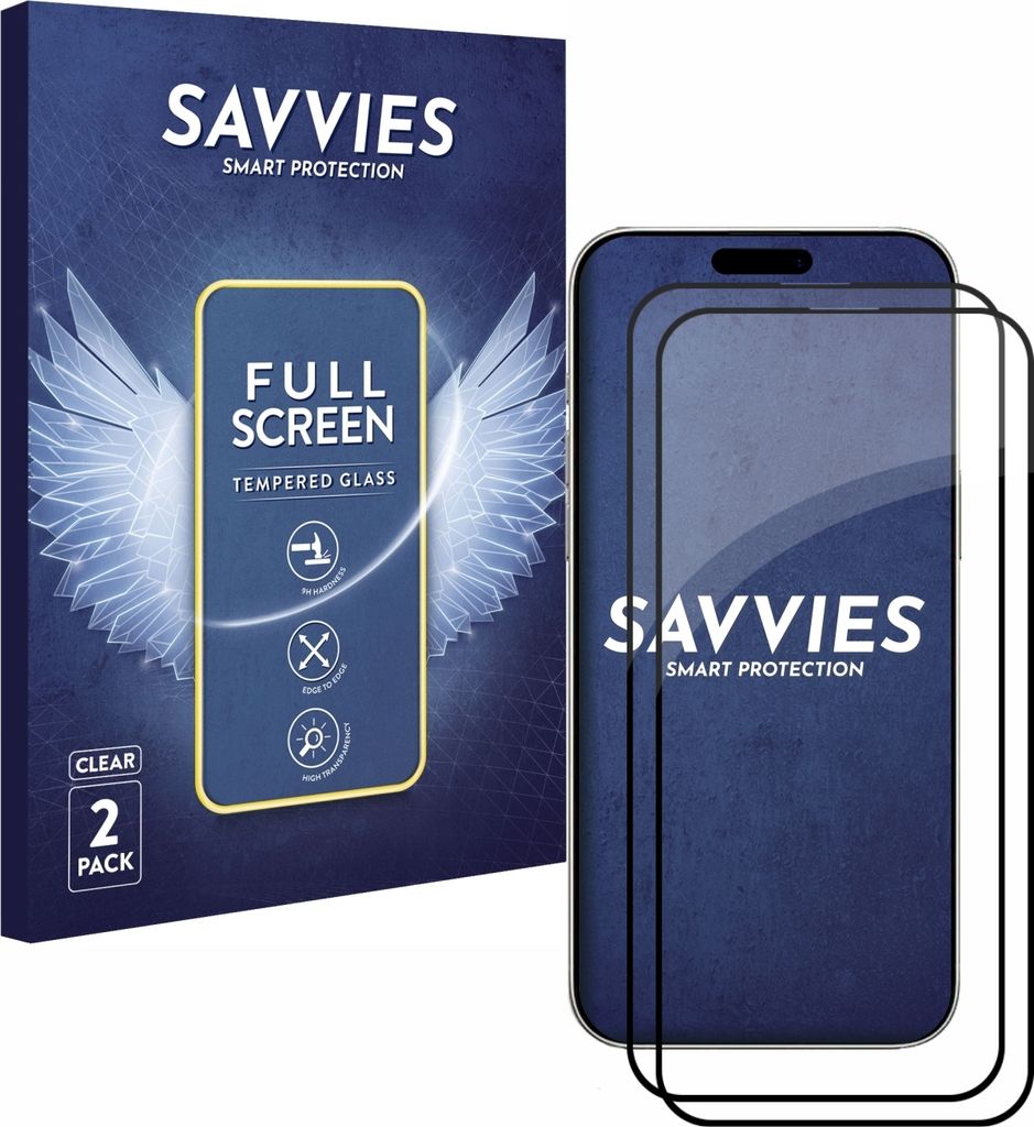 2x Savvies FHD33 2.5D Full Screen Schutzglas für Apple iPhone 16 Pro Full Screen (schwarz)
