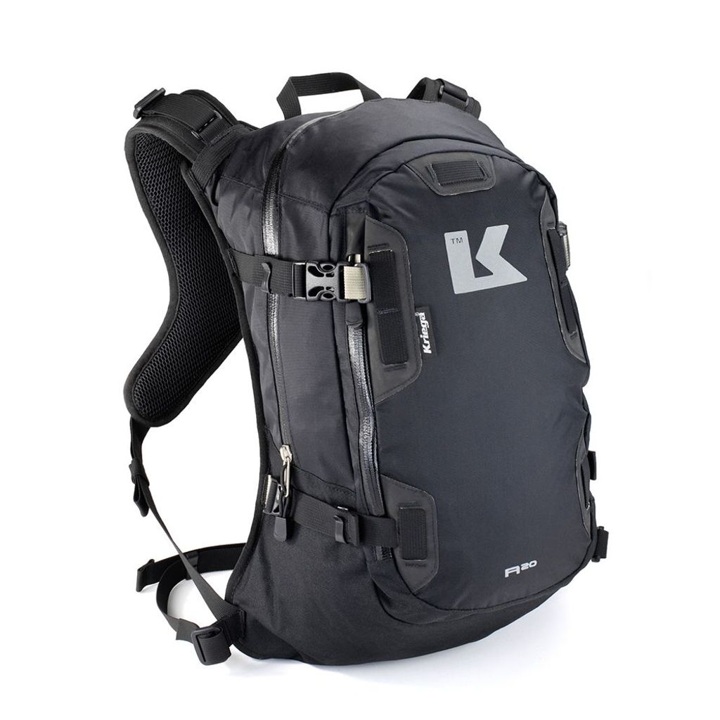 A black backpack shown from a 3/4 front view against a white background.