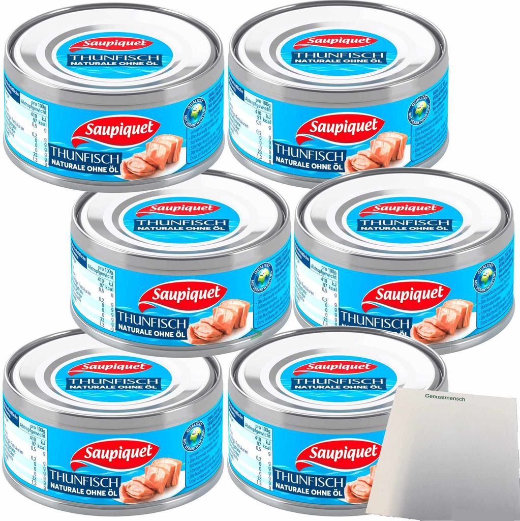 Saupiquet Thunfisch natur ohne Öl in Wasser 6er Pack (6x185g Dose) + usy Block