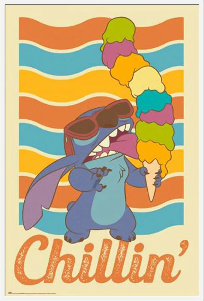 Affiche Lilo & Stitch Chillin Disney 61x91,5 cm avec Cadre Blanc Chic