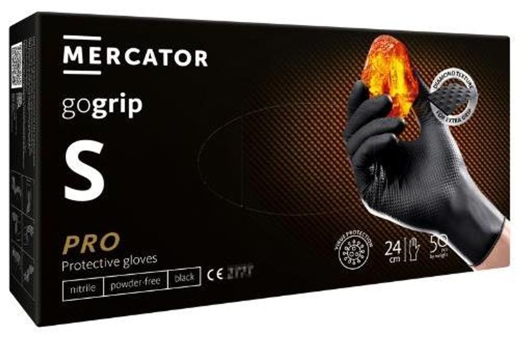 Nitrilové rukavice velikost S, černé, Mercator Gogrip, 50 Obrázek produktu 