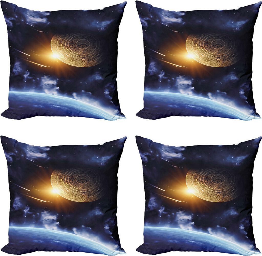 ABAKUHAUS Galaxis Kissenbezug Set (4 Stück), Mystische Erde Landschaft, Moderner Doppelseitiger Digitaldruck, 40 cm x 40 cm, Blau Gelb