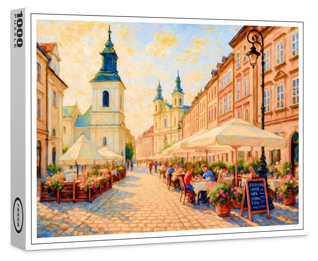 raxxa Premium-Puzzle "Cafe morning in Warsaw Old Town oil painting", 1000 Teile