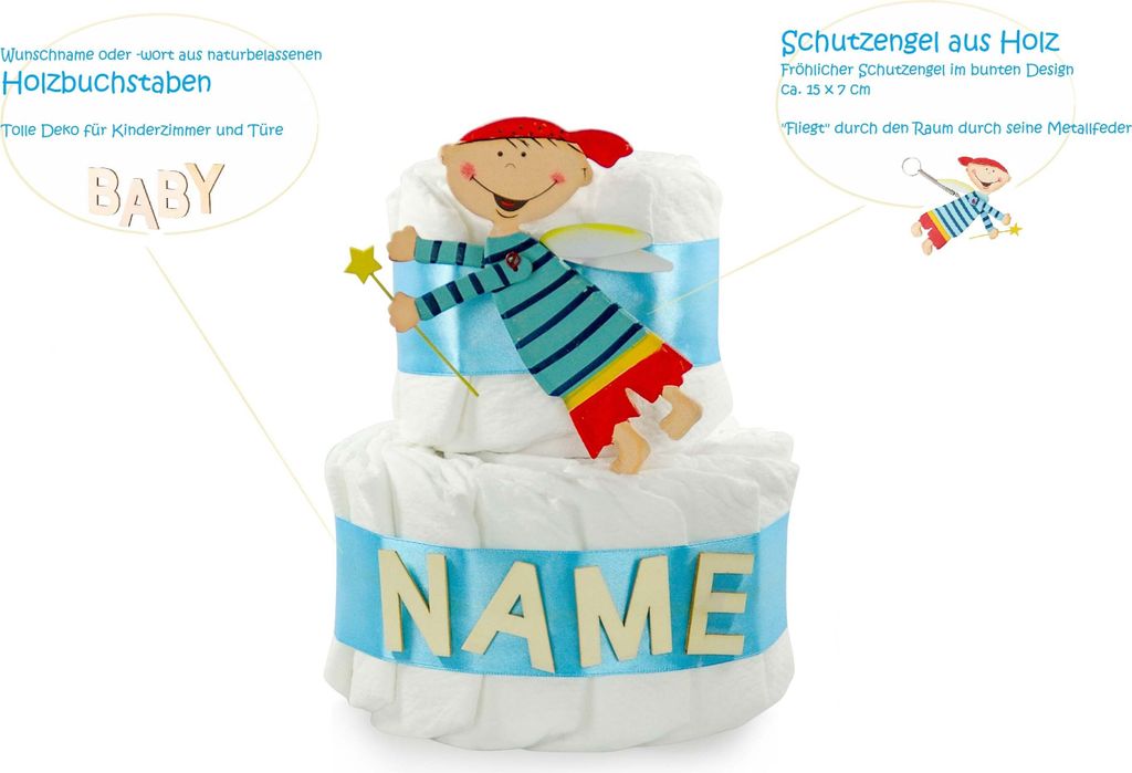 Windeltorte mit Name Schutzengel blau