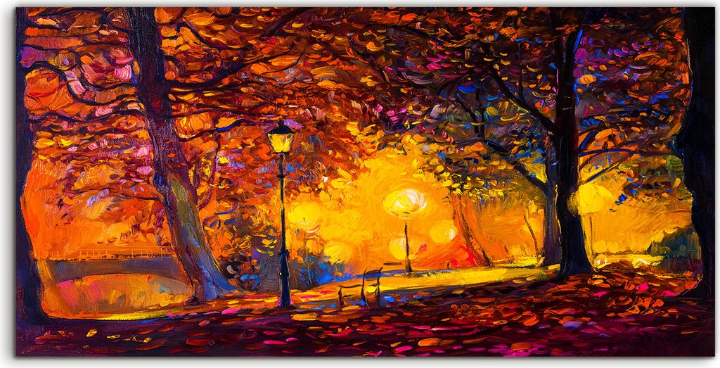 Coloray Spritzschutz aus Glas 120x60 Wandkunst Küchenrückwand park bunte Landschaft Licht bank Herbst