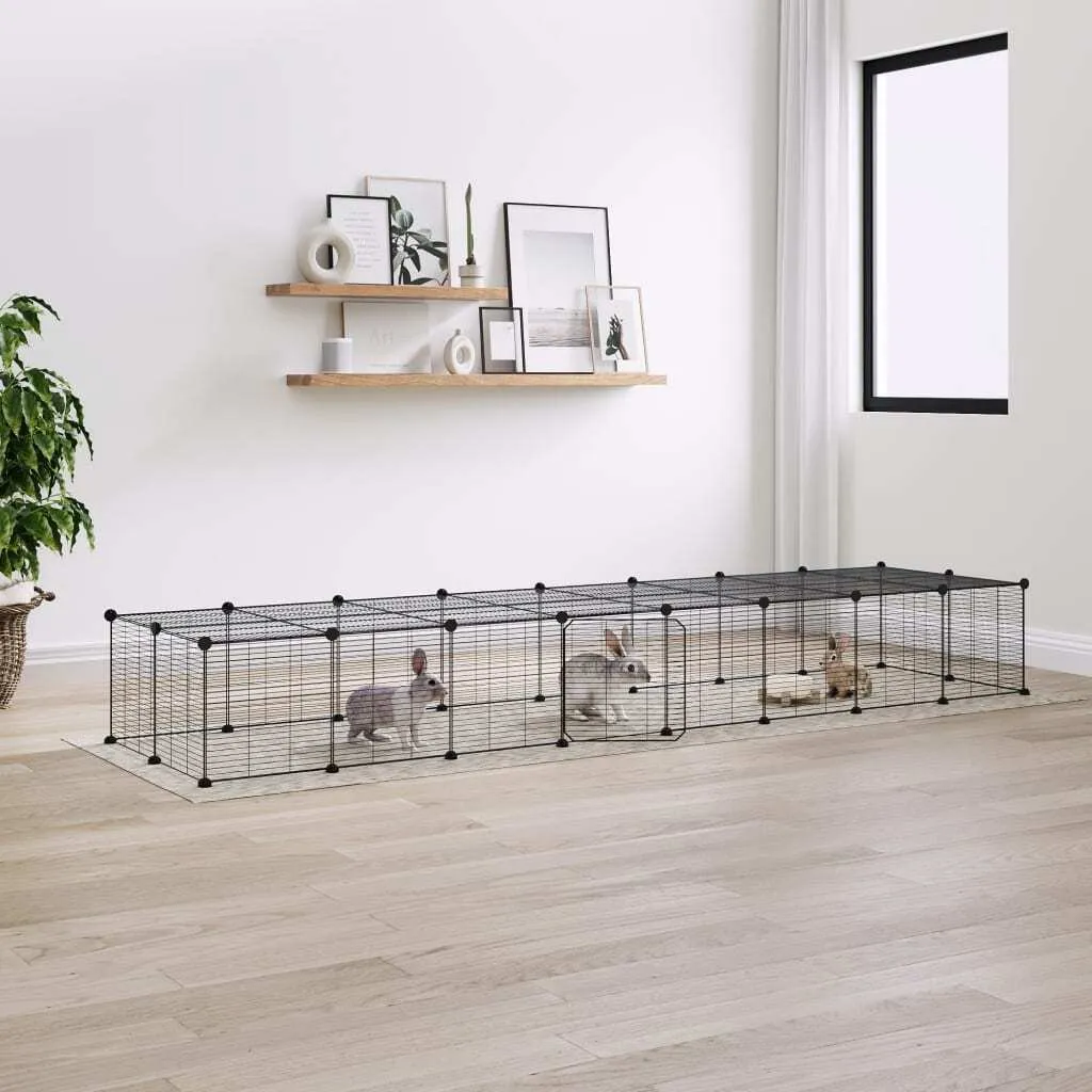 Gabbia 36 Pezzi Componibile per Animali con Porta 35x35 Acciaio Nero