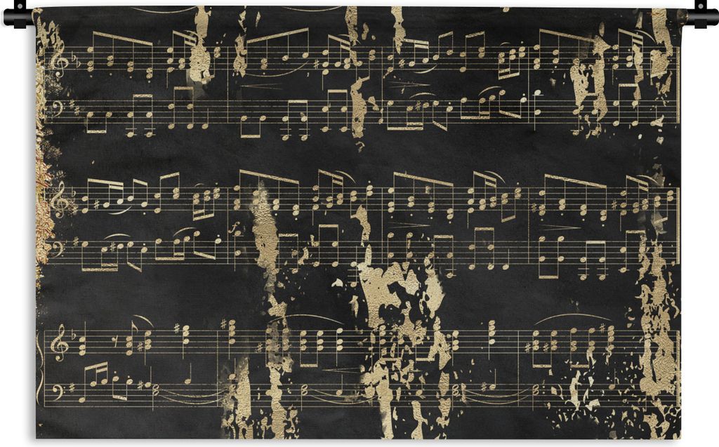 MuchoWow Wandteppich Wandbehang Musik - Gold - Schwarz 60x40 cm Tapisserie Dekoration Wandtuch - Wanddekorationen