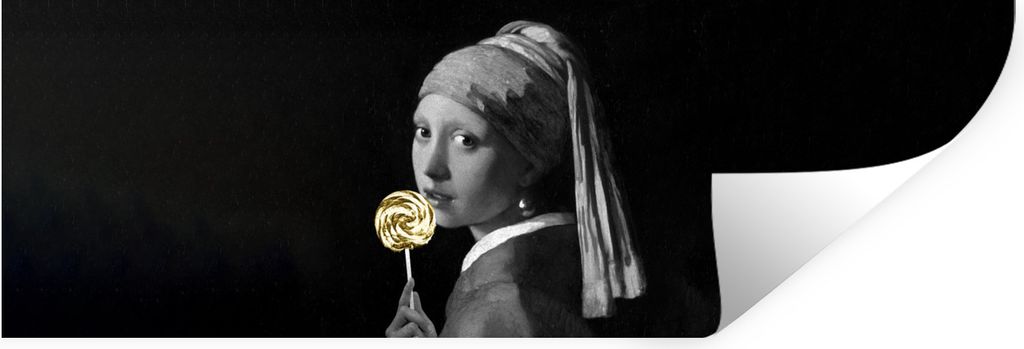 MuchoWow Wandtattoo Wandsticker Wandaufkleber Das Mädchen mit dem Perlenohrring - Vermeer - Lollipop 90x30 cm Selbstklebend und Repositionierbar...