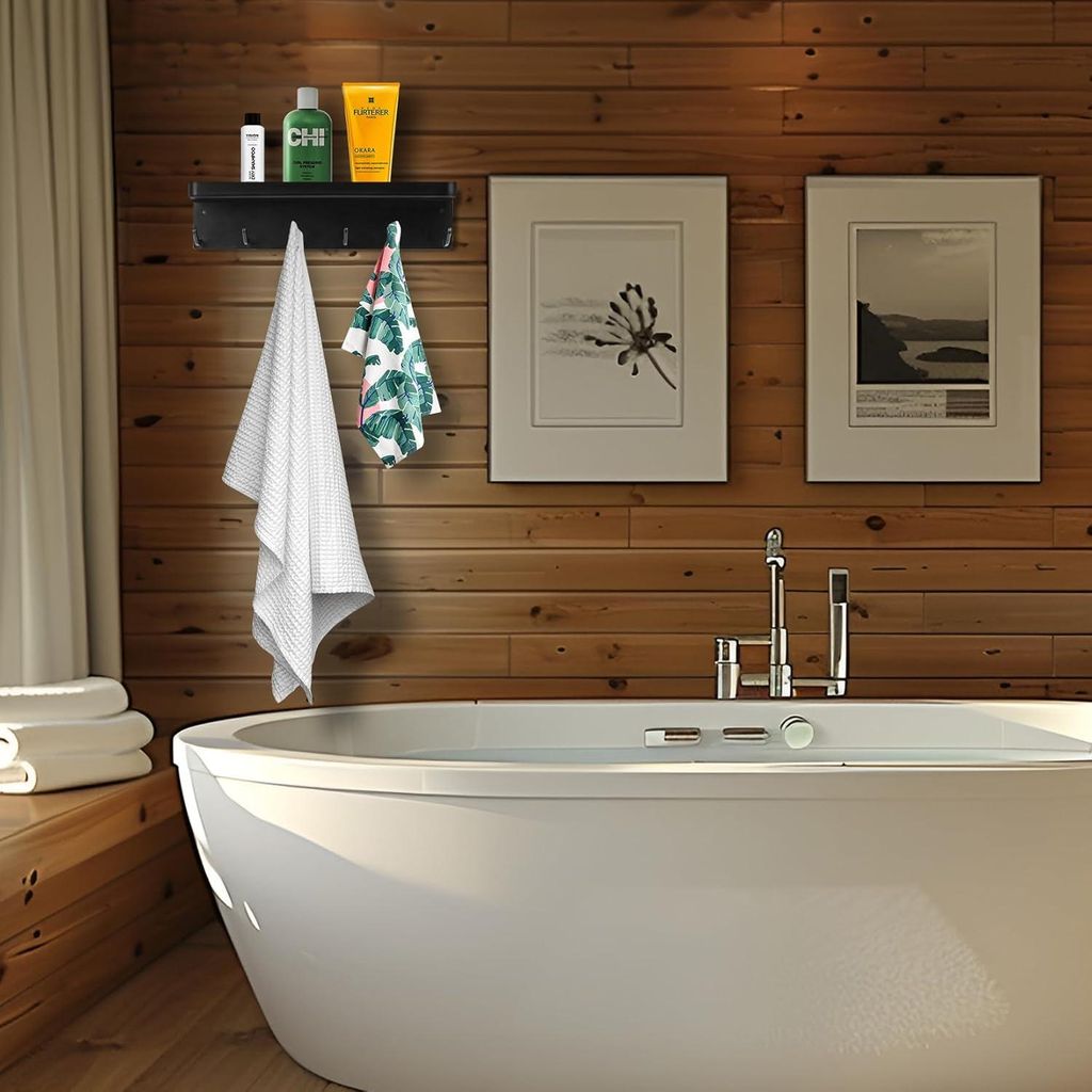 Schlüsselbrett mit Ablage - schwarze Schlüsselhalterung zur Wandmontage - 6 Haken