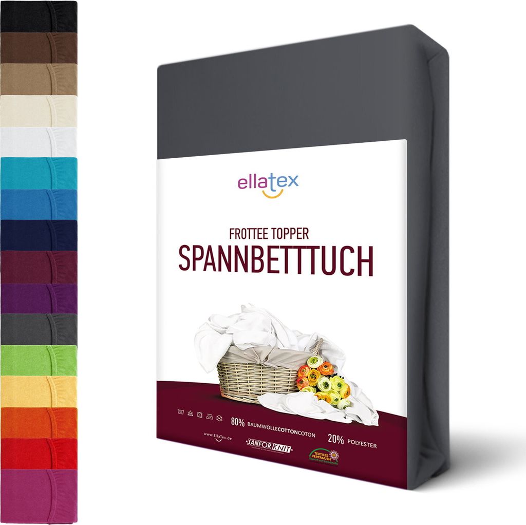 Frottee TOPPER Spannbettlaken Spannbetttuch für Matratzen bis 12 cm Bettlaken Betttuch, in Größe: 200x200-200x220 cm, in Farbe: Anthrazit-Grau