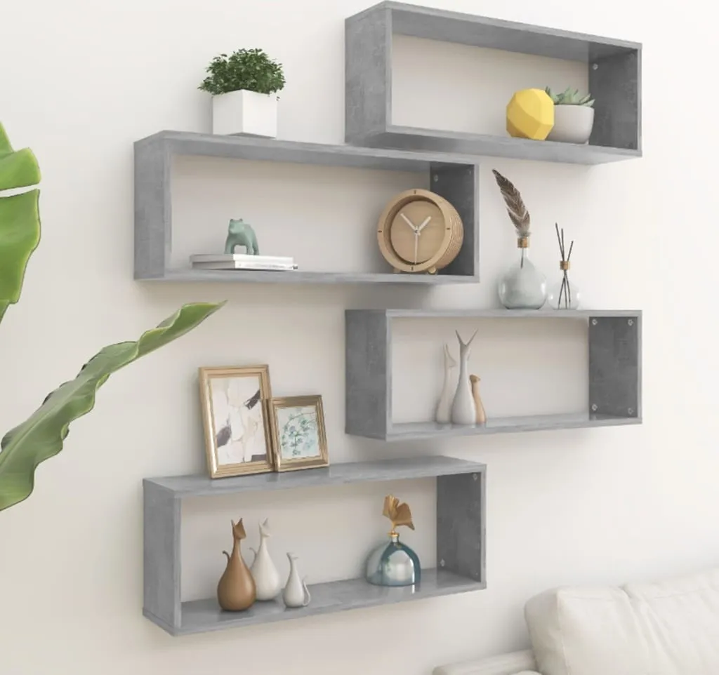 Scaffali a Muro Cubo Grigio Cemento 4 pezzi - 60x15x23 cm