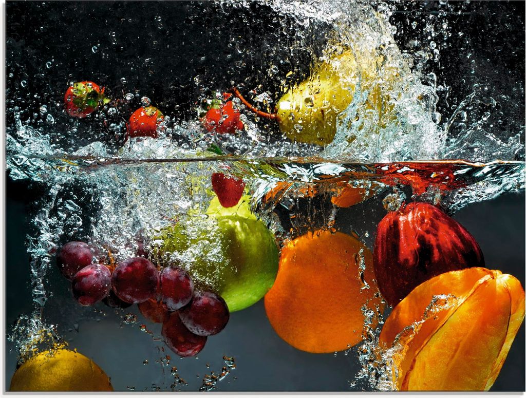 ARTland Glasbild Spritzendes Obst auf dem Wasser Größe: 80x60 cm
