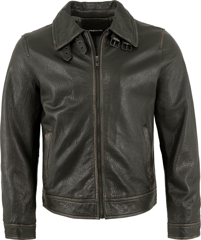 MADDOX - Herren Echtleder Lederjacke Neuseeländisches Lammnappa schwarz-beige