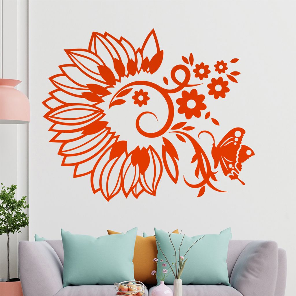 Falter Schmetterling Blüte Wandtattoo in 6 Größen - Wandaufkleber Wall Sticker - Dekoration, Küche, Wohnzimmer, Schlafzimmer, Badezimmer