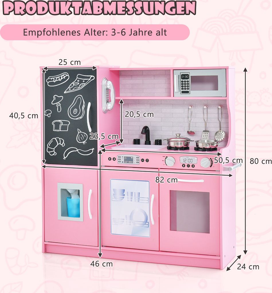 Costway Cuisine de Jeu en Bois pour Enfants, Jouet de Cuisine Factice avec Ustensiles et Son Costway Cuisine de Jeu en Bois pour Enfants, Jouet de Cuisine Factice avec Ustensiles et Son