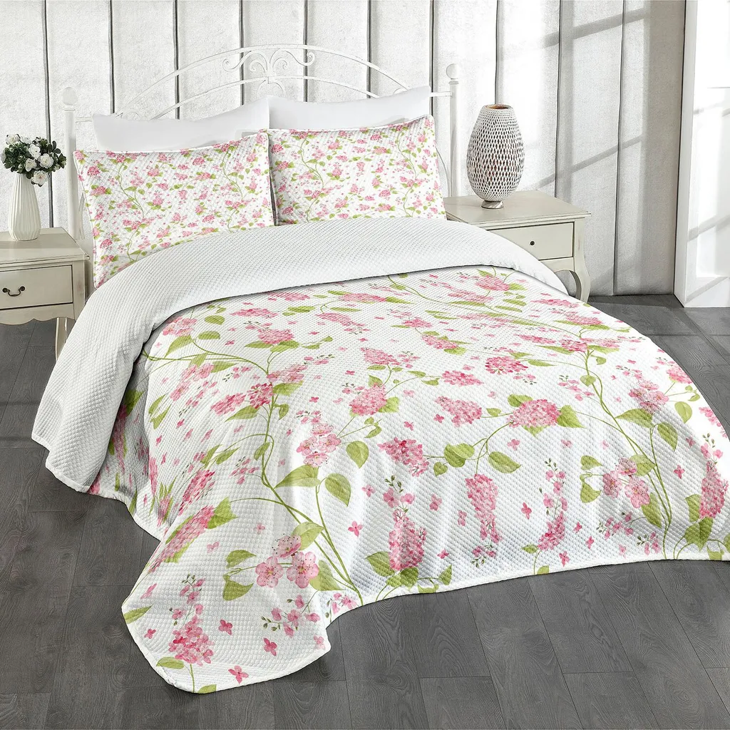 ABAKUHAUS Set Copriletto 220x220 Fiori Naturali e Lavanda Rosa