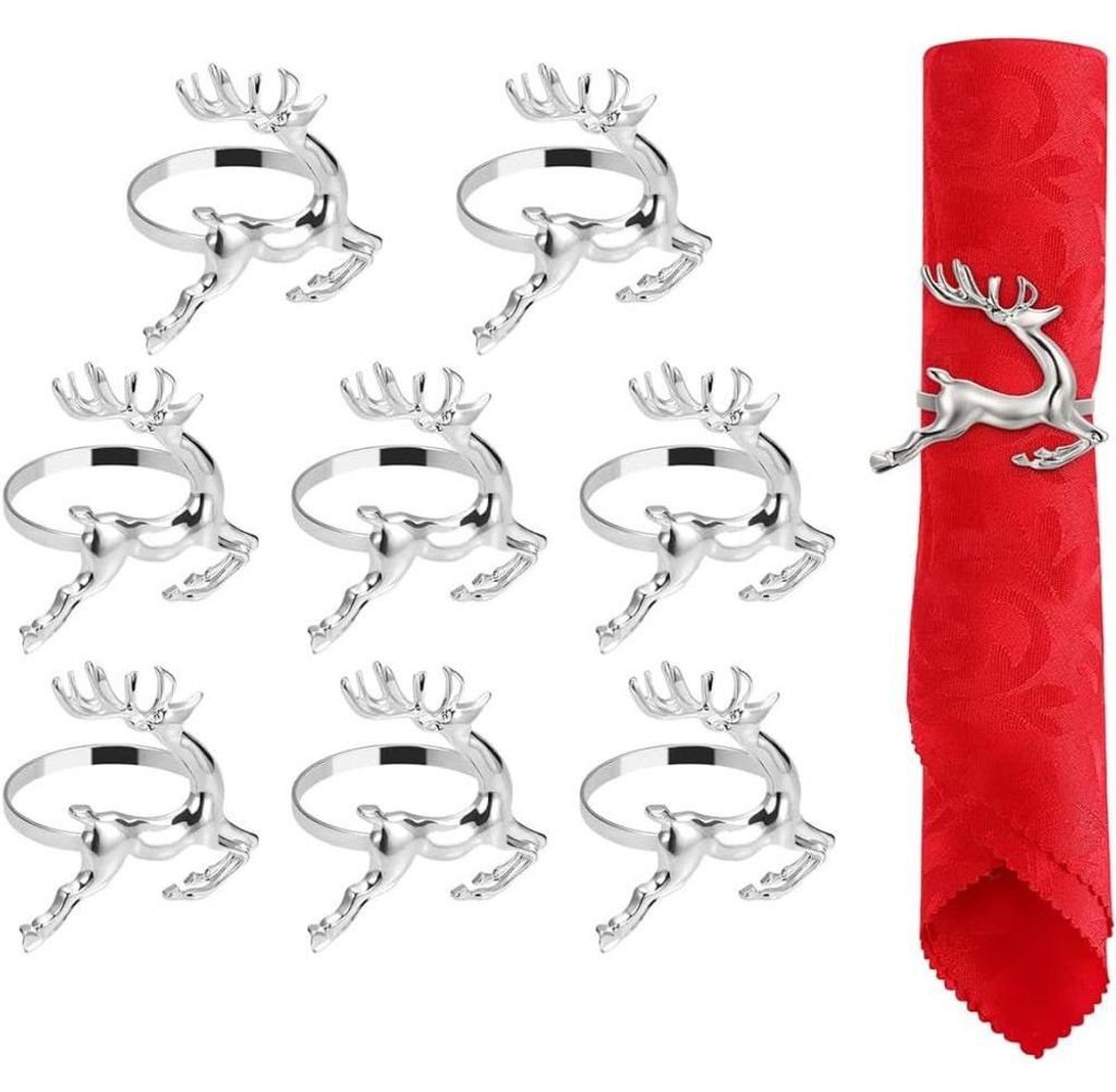 Serviettenring mit Hirschmotiv, weihnachtlicher Serviettenringrahmen, Rentier-Serviettenschnalle, Dekoration für Festessen, Hochzeiten und Tischde...