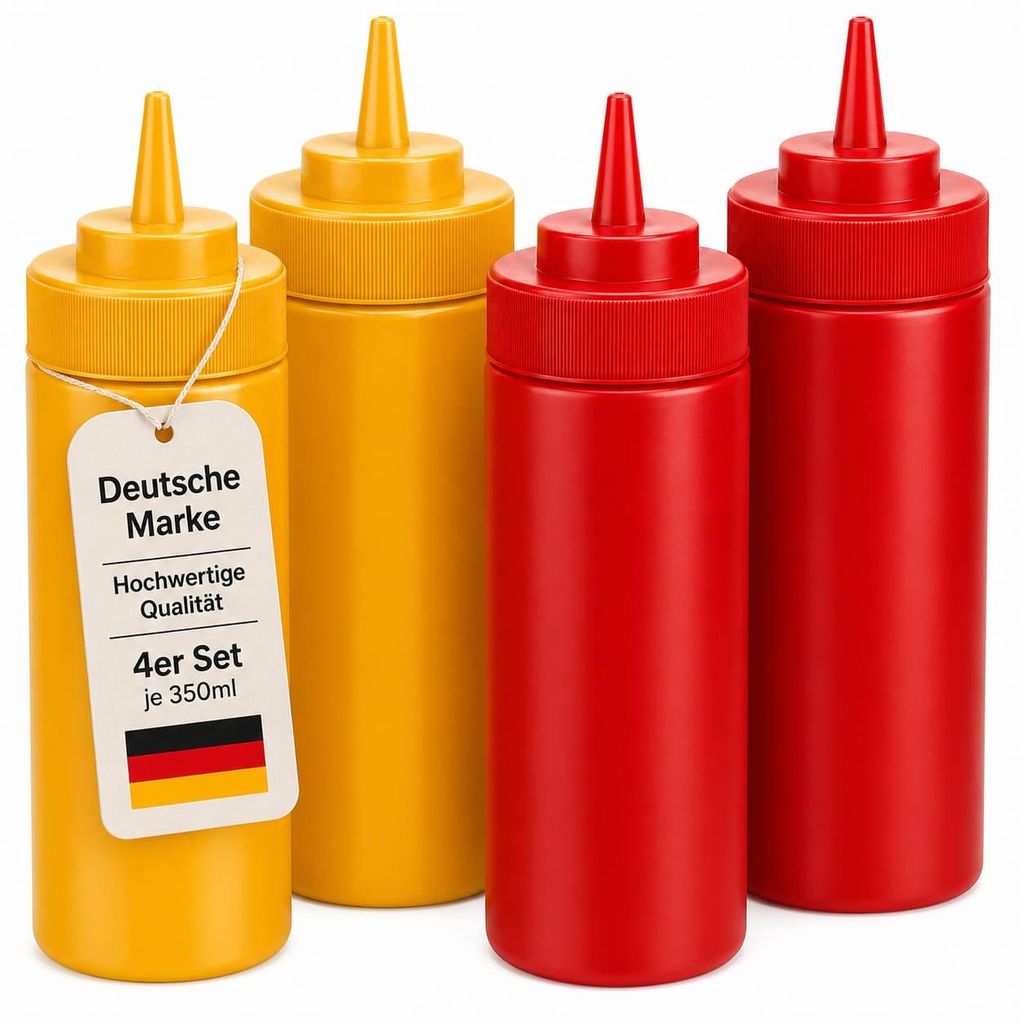 4 Saucenspender Quetschflasche Dosierflasche Ketschup Senf Produktbild 