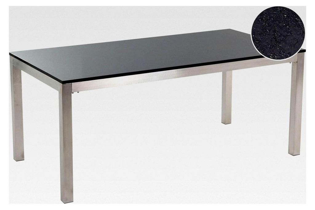 Gartentisch aus Steingemisch schwarz poliert 180 cm