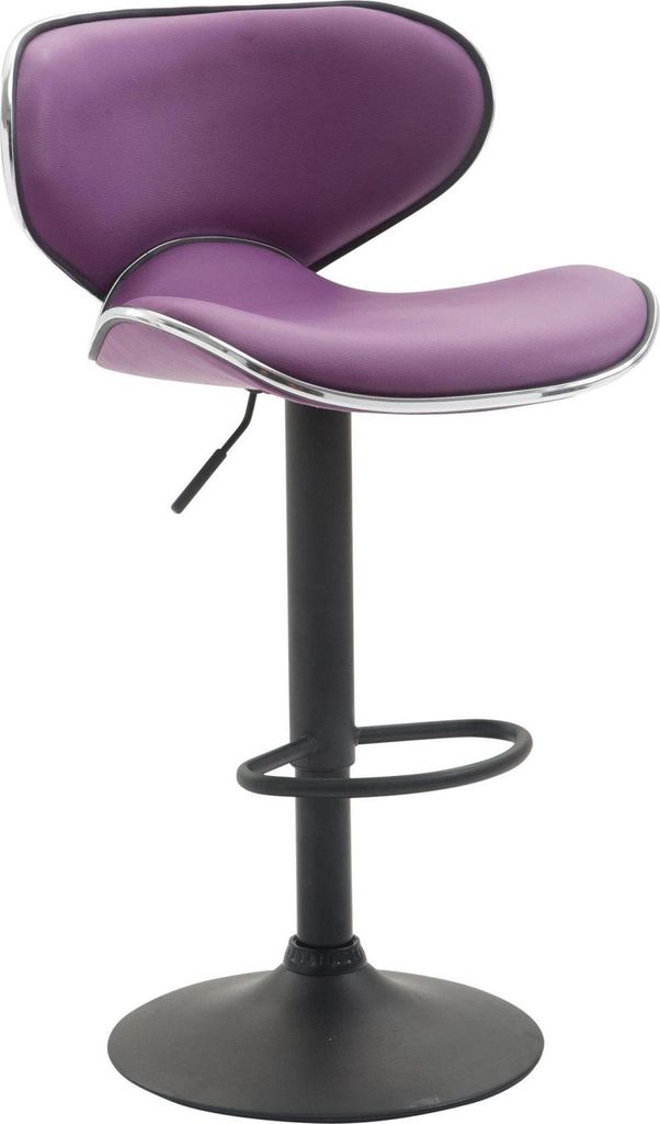 Moderner Barhocker - Hocker - Höhenverstellbar, bequemer Sitz mit Fußstütze | Farbe: Lila | Grundfarbe: Schwarz