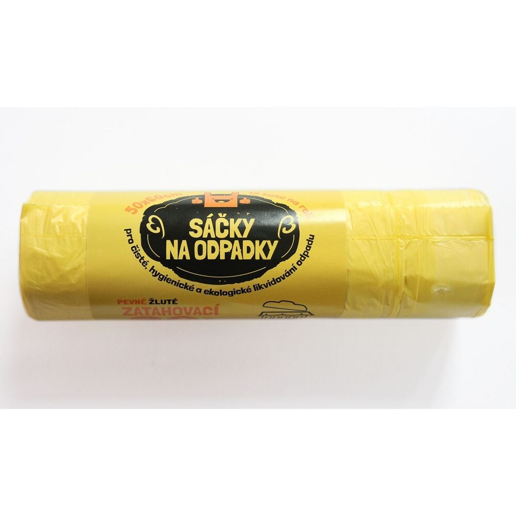 HDPE-Müllbeutel 50 x 60 cm/15 Stück, 30 l. einziehbar gelb
