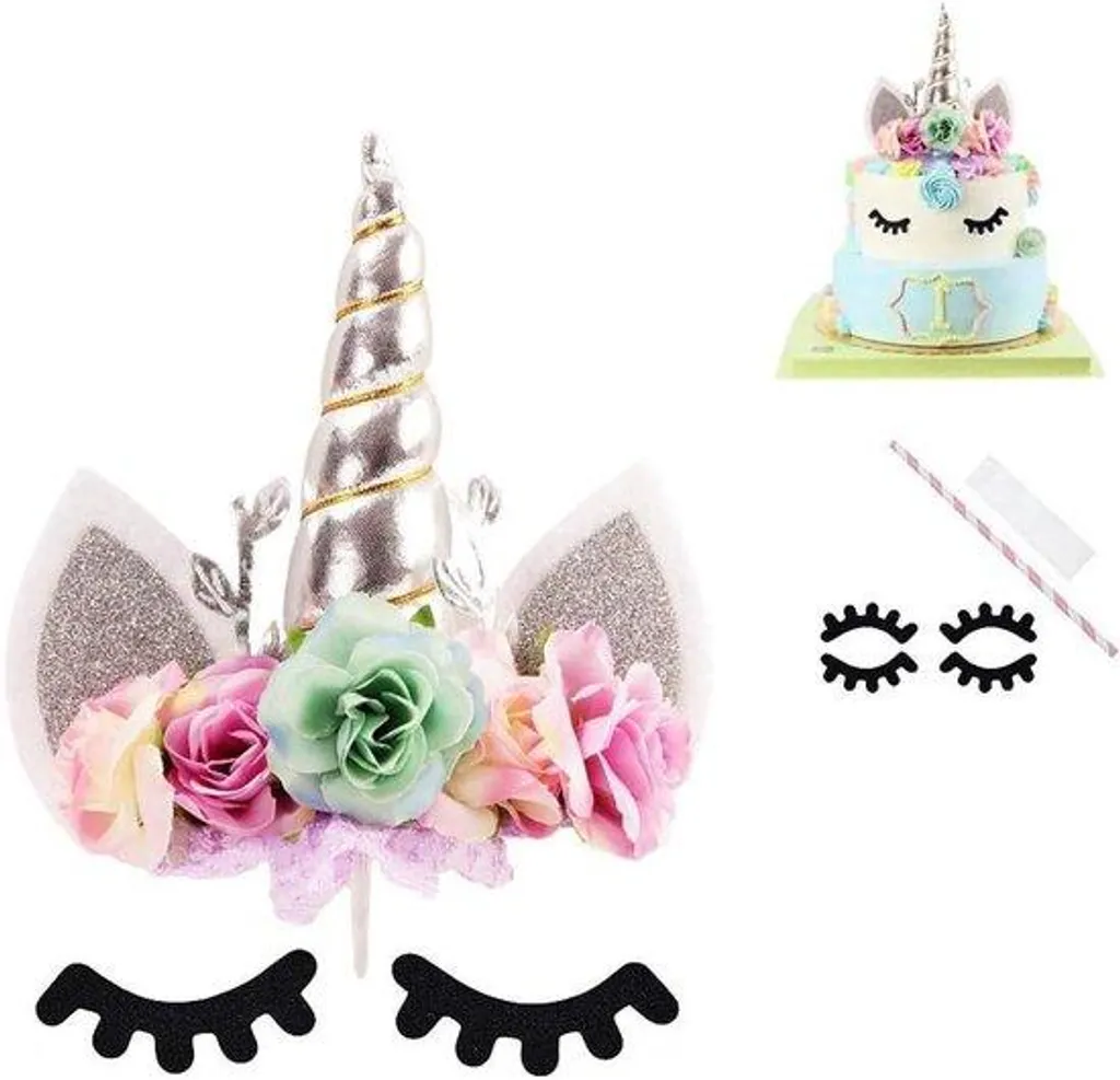 Cake topper anniversaire roses argent et vert décor pâtisserie chic
