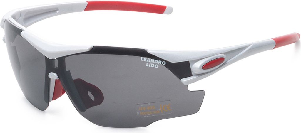 LEANDRO LIDO Challenger One Sportbrille – UV 400-Filter, Panoramaglas, gebogene Form, gummierte Nasenpads, inkl. Etui, sehr leicht weiß/schwarz ...