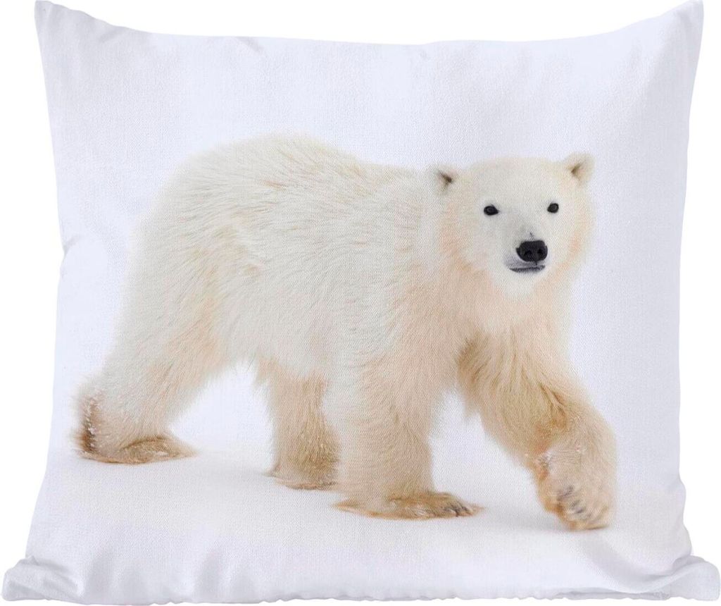 MuchoWow Zierkissen Sofakissen Wohnzimmer Dekokissen 60x60 cm Eisbär - Schnee - Weiß - Sitzfläche - Foto Polster